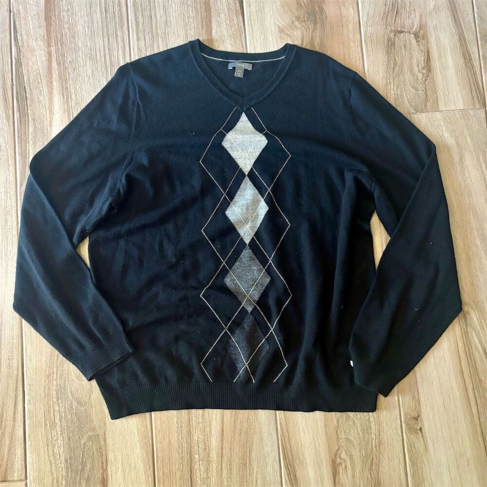 Apt. 9 Men's Argyle Pullover Sweater Black XXL Long Sleeve Casual